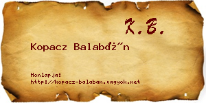 Kopacz Balabán névjegykártya